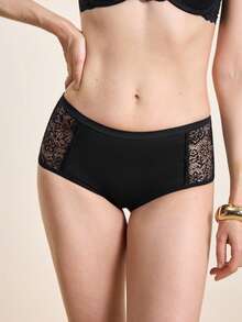 Hourtrue 5 Pcs, Women's Solid Color Lace Lace Splicing Triangle Panties, Comfortable And Breathable Hipster Panties, Fashionable - Black - View 4