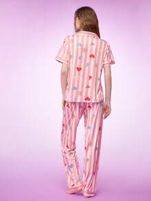 Conjunto de pijama con bolsillo y cuello con adorno - Multicolor - Ver 2