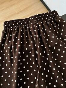 GlowEve Pantalon droit ample à taille élastique, avec patchwork en dentelle et imprimé à pois. Convient pour le port quotidien - Tabac - Voir 3