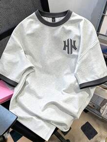 Manfinity Joysei 男士单色字母印花短袖休闲简约优雅圆领基础款T恤 - 彩色 - 查看 1