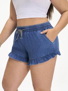 Flexra Shorts vaqueros con volantes de talla grande para el verano - Azul - Ver 5