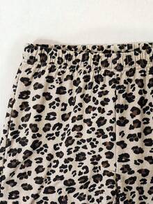 SHEIN Cotton Brown Leopard Pattern Long Pants Comfort Casual Breathable Homewear Women Lounge Bottom - Multicolor - View 4