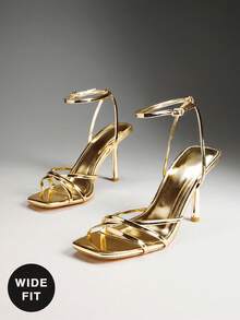 SHUZIA Women's Wide-Fit Elegant Minimalist Stiletto Heel Ankle Strap Sandals - Gold - View 5