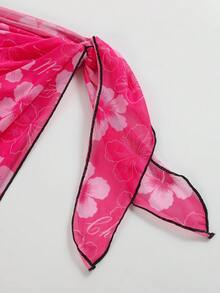 SHEIN Swim 女士印花扭结不对称下摆半身裙 - 彩色 - 查看 3