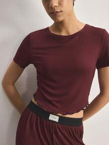 Ocili Top de mujer de cuello redondo raglan minimalista, cómodo y suave para estar en casa - Burdeos - Ver 5