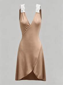 Swim Vcay Ropa de verano Mujer Top de cubrecuerpo de playa de encaje con contraste - Caqui - Ver 7