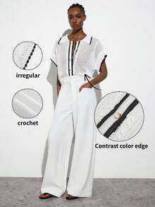 Cardigan MAIJA de punto abierto con cuello polo, ribete de contraste y botones delanteros - Blanco - Ver 2