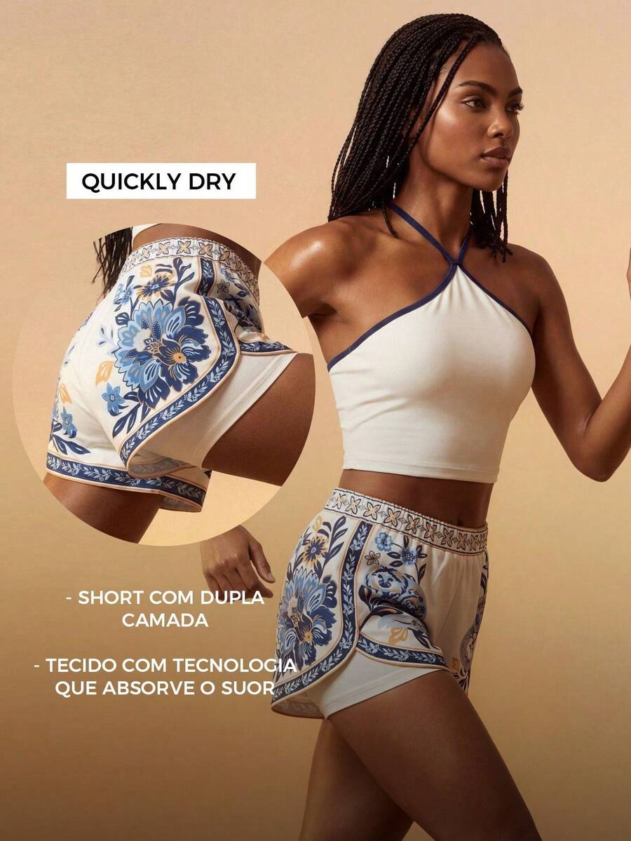 CAJUNI Quần short thể thao in hoa giản dị, thích hợp cho mùa hè.