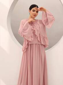 Graceveil Women's Chiffon Flare Sleeve Ruffle Blouse And Elegant Maxi Skirt Set - Pink - View 4