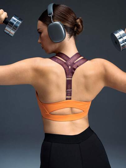 Powerista Áo ngực thể thao nữ phối họa tiết, kiểu dáng thường ngày, đa năng, thích hợp mặc hàng ngày.