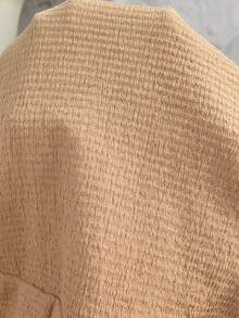 SHEIN 孕妇纯色圆领短袖上衣和开衩裙休闲两件套 - 卡其色 - 查看 8