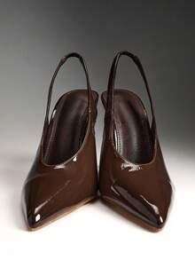 SHUZIA Women Classic Pointy Toe Stiletto Sling Back Strap Party Sexy Elegant Pumps - Chocolate Brown - View 7