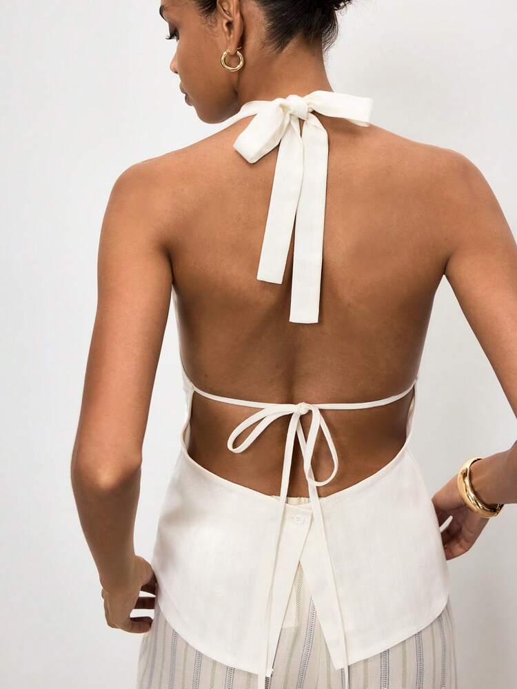 SHEIN Maija Women's Tie-Neck Solid Color Casual Versatile Daily Wear Top