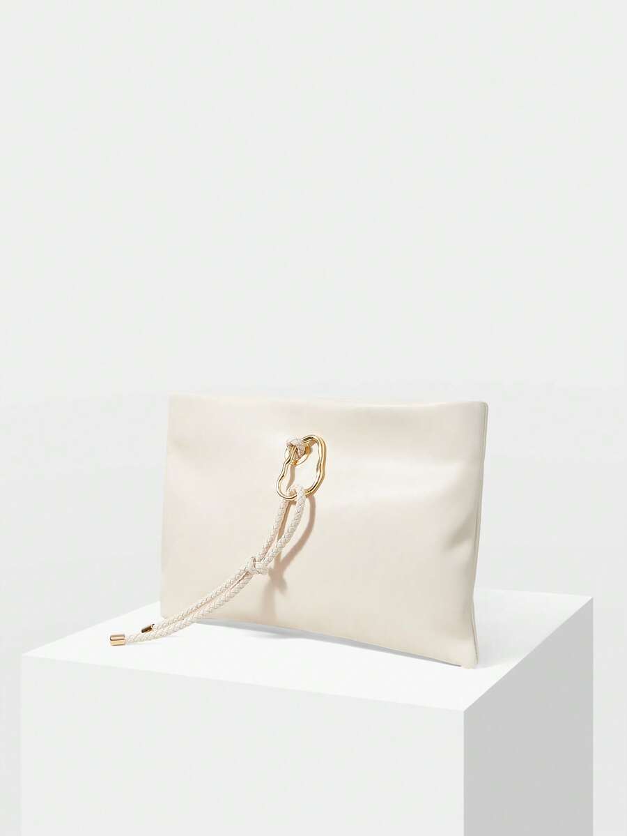 MOTF LADIES CLUTCH BAG, DELICATE BUCKLE SQUARE CLUTCH BAG - Beige - View 2