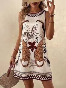 EMERY ROSE Women's Casual Sleeveless Round Neck Leopard Print Mini Dress, Suitable For Vacation - Multicolor - View 6