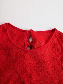 Cévolie Women's Casual Vacation Hollow-Out Knit Sleeveless Dress - Red - View 6