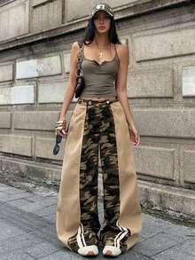 Coolane Quần dài nữ và nam phong cách đường phố mùa hè, kiểu dáng preppy, vintage Y2K, thường ngày, thể thao, họa tiết rằn ri, phối màu, sọc, họa tiết trang trí, ống rộng cạp thấp. - Nhiều màu - Xem 5