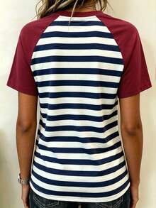 EMERY ROSE Áo thun tay raglan kẻ sọc phối màu phong cách thường ngày mùa hè - Nhiều màu - Xem 2