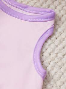 PETSIN 1件1988数码字母印花宠物背心，柔软透气，紫色和粉色拼接，休闲宠物服装 - 彩色 - 查看 2