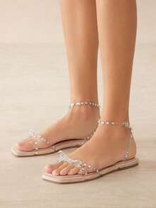SHUZIA Women's Fashion Comfy Rhinestone Decor Strapy Flat Sandals - Clear - View 2