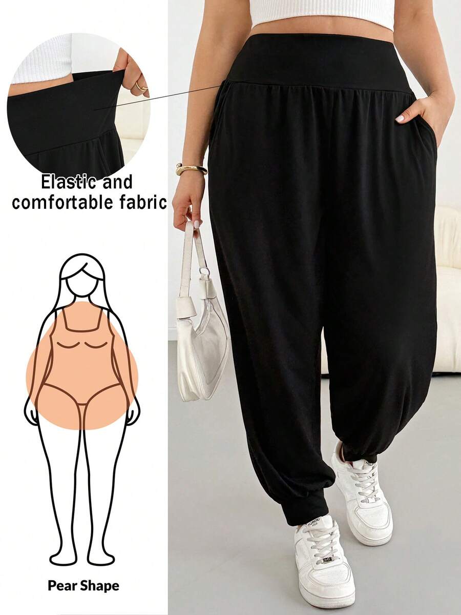 Shapeblank Quần Harem đen co giãn cao cấp thoải mái, đa năng, thời trang mùa xuân/hè cho nữ, kiểu dáng cơ bản, tôn dáng, thích hợp mặc hàng ngày, quần dài ôm sát, trang phục mùa hè, quần ôm dáng, kiểu dáng đơn giản, quần công sở, trang phục thường ngày mùa hè kiểu châu Âu cho nữ, quần cỡ lớn, quần vải thoải mái, quần nữ thường ngày. - màu đen - Xem 1