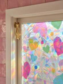 Joivida 1 Pc Colorful Glass Sticker, Colorful Heart-Shaped Glass Sticker, PVC Electrostatic Adhesive Glass Window Door Privacy Film, Detachable Glass Sticker, Suitable For Bedroom, Living Room, Kitchen Door And Window Decoration, Home Decoration Sticker, Suitable For Christmas, Halloween, New Year Gifts - Love glass sticker - View 3