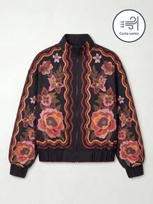 Chaqueta cortavientos con estampado de flores en tapiz - Negro - Ver 8