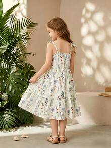 Young Girl' Floral Print Sleeveless Dress - White - View 2