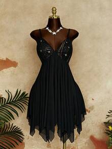 Sunspun Vestido con escote pronunciado y espalda descubierta, de talla grande y estilo de moda - Negro - Ver 5