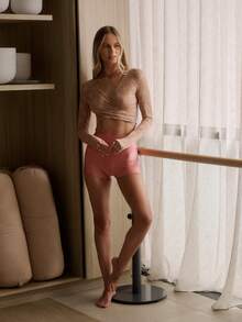 Aralina LACE MESH CROSSOVER LONG SLEEVE TOP - Khaki - View 7