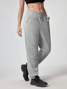 LOUNGEISTA New Women's 2 Pieces Set Thermal Lined Casual Drawstring Sports Trousers Home Clothes Women's Sports Trousers Pajamas Autumn And Winter Warm Pants Suitable For Home Warmth Outdoor Sports Gatherings, Fall Clothes, Breezy Comfort Lounge Bottoms - Multicolor - View 9
