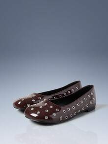 CUCCOO GRLICON Women's Rivet Decor Buckle Flat Loafers - dark brown - View 1