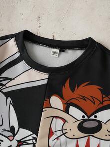 LOONEY TUNES X SHEIN Áo thun nam in hình hoạt hình phong cách thường ngày, thích hợp cho mùa hè. - màu đen - Xem 3