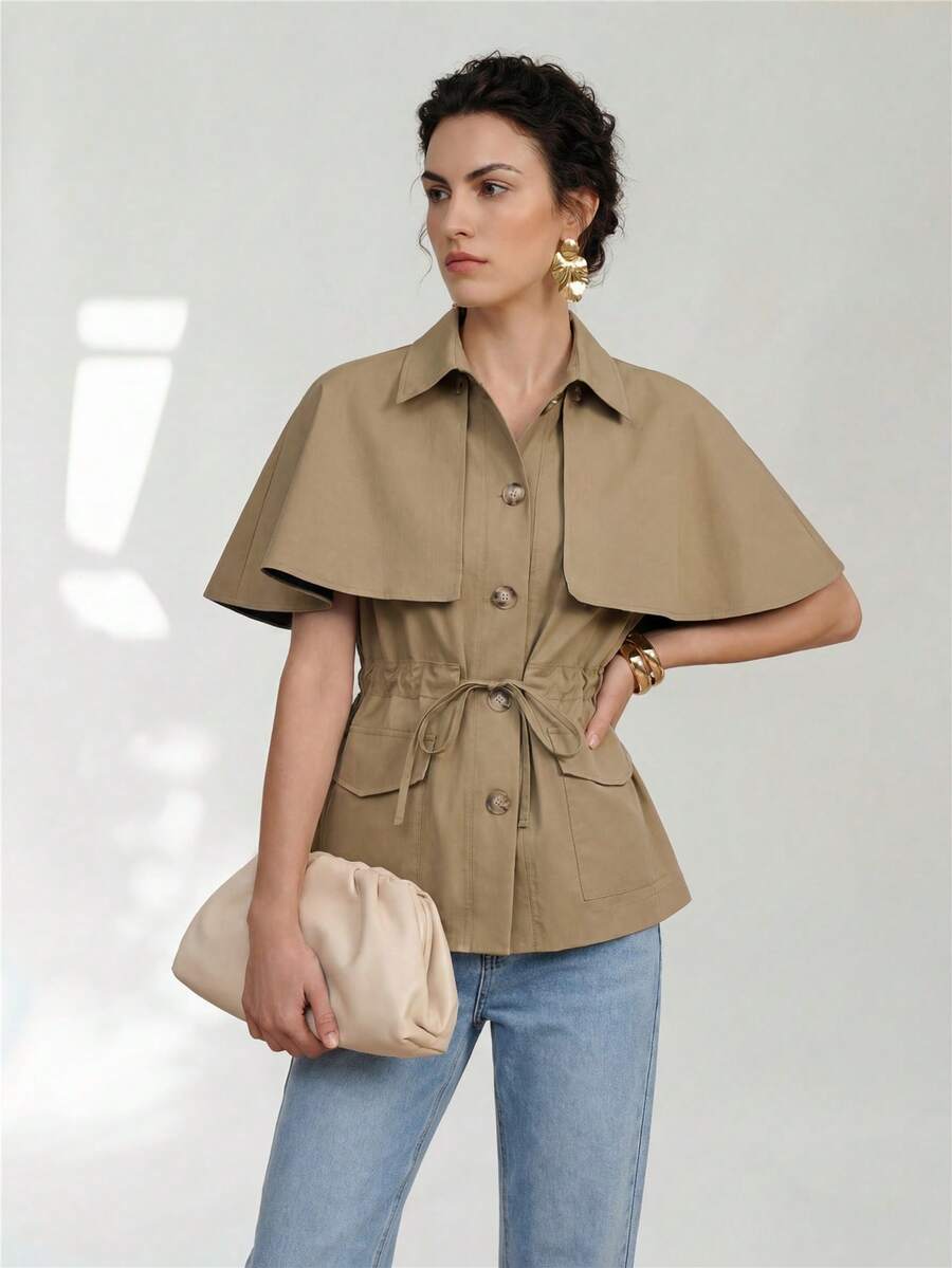 Uhlyne Uhlyne Classic Detachable Short Fashion Trench Coat,Khaki,Autumn,Elegant,Office Versatile European And American Style New Casual Journey Vacay Vibes