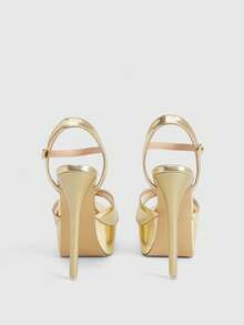 CUCCOO LuxiPop Women's Pointed Toe Stiletto High Heel Sandals, Mesh Strap Wedding Party Versatile Commute Thick Sole Shoes - Gold - View 8