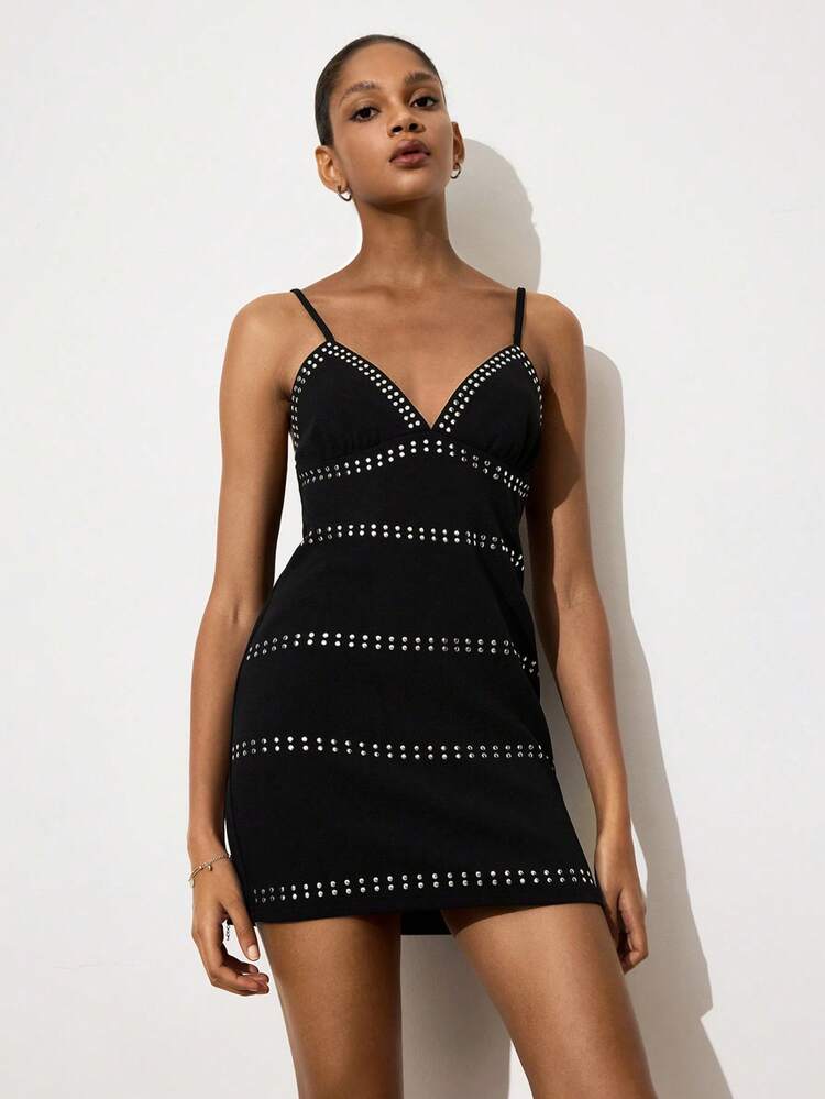 SHEIN Maija Women's Summer Fashion Pearl Decor Camisole Mini Dress