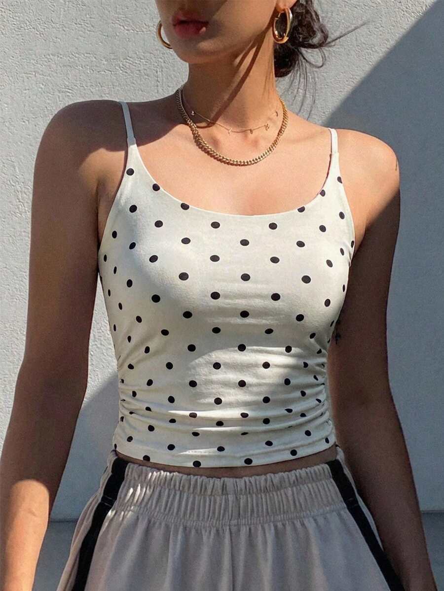 DAZY Áo camisole mùa hè dành cho nữ, ôm sát, xếp ly, dây thun, cổ tròn. - Đen và trắng - Xem 1