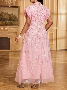 SHEIN Lady Đầm lưới thêu sequin thanh lịch dành cho nữ dự tiệc - Hồng - Xem 2