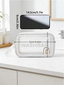 1PC Transparent Letter Toiletry Bag,Fashionable New Square Solid Color Makeup Bag With Embroidery Letters Summer Travel, Vacation Home Bathroom Decor Holiday Makeup Organizer Bathroom - White - View 3