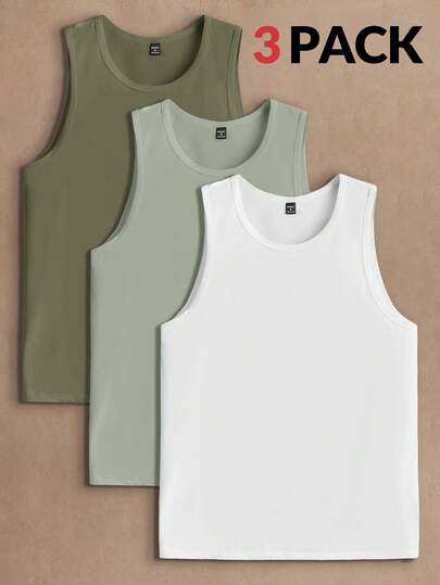 HIMLAND 3pcs/Pack Men's Casual Solid Color Knit Sleeveless Vest, Suitable For Daily Wear