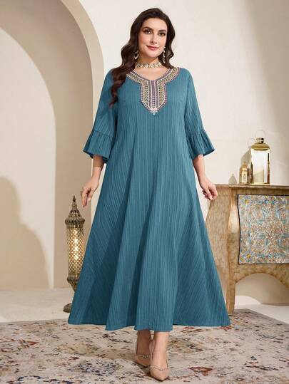 Al Najma Plus Size Women's Turkish Maxi Dress, Traditional Arabic Long Robe