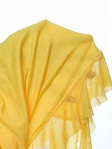 Mistrie Summer New Lemon Yellow 3D Floral Decor Spaghetti Strap Top & Asymmetrical Ruffle Hem Split Skirt 2-Piece Outfit,Casual Holiday Vacation Set  Party - Yellow - View 6