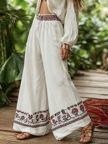 Balvessa Women's Casual Loose Bohemian Style Long Pants, Summer - White - View 3