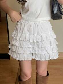 DAZY Women's Lace Patchwork Elegant Shorts, White, All Season Summer - White - View 4