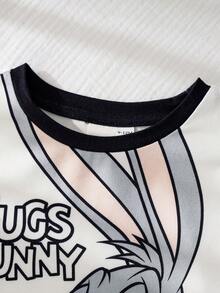 LOONEY TUNES X SHEIN 男婴圆领短袖可爱卡通印花休闲家居服，X - 黑與白 - 查看 4