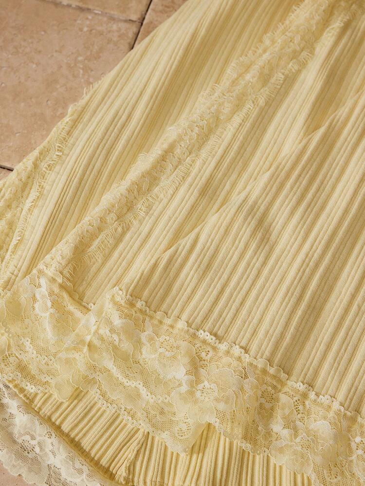 CONTRAST LACE OVERLAP NECK SWEATER DRESS