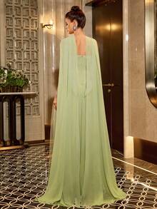 Poshira Women's Strapless Sequin & Faux Pearl Floral Pattern Elegant Luxurious Ball Gown Dress - Green - View 2