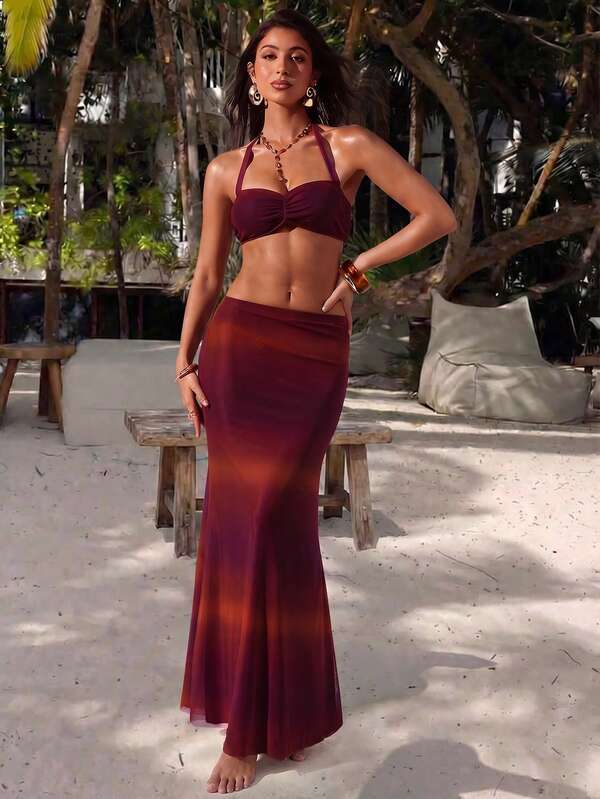 Optris Red, Orange, Purple Tie-Dye Tie Dye Mesh Printed Mermaid Skirt, Elegant For Women's Summer Vacation, Beach Walk, Date, Shopping, Party, Versatile,Elegant For Summer Vacation, Beach, Party, Romantic Outing, Daily Casual Wear,Summer Holiday Outfits,Formal Dress, Women's Social Outfits,Festival Outfits,Party Dress,Beach Outfit For Women,Wedding Party Dress,City Dressing,Boho Style,Vacation From Day To Night