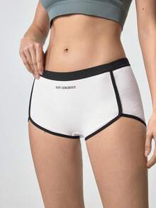 Loungeista 4 pièces Culottes pour femmes de style sportif, couleurs avec imprimé lettres, taille mi-haute, douces et confortables. Boxers décontractés pour femmes. - Multicolore - Voir 4