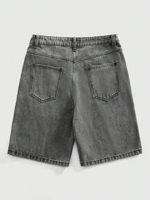 ROMWE MEN Men's Embroidered Denim Shorts, Suitable For Spring And Summer Everyday Wear - Grey - View 2